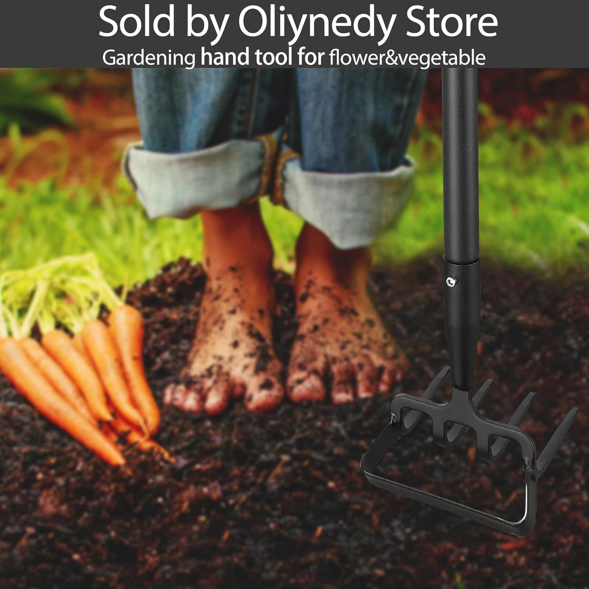 Stirrup Hoe Garden Tool & Cultivator Rake, 2-in-1 Heavy Duty Metal Hand Scuffle Garden Hoe for Weeding Vegetable Beds, Loop Action Weeder Long Handle 32-62", Manual Weed Puller for Lawn Farm Yard