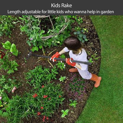 Stirrup Hoe Garden Tool & Cultivator Rake, 2-in-1 Heavy Duty Metal Hand Scuffle Garden Hoe for Weeding Vegetable Beds, Loop Action Weeder Long Handle 32-62", Manual Weed Puller for Lawn Farm Yard