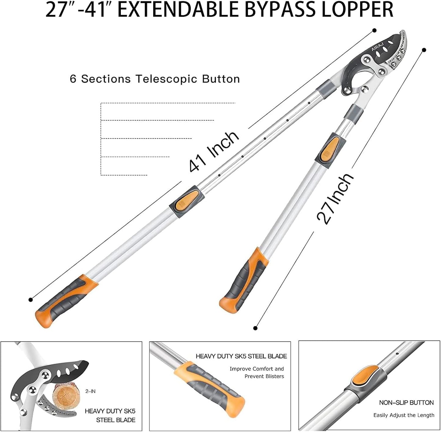 27-41" Anvil Loppers for Tree Trimming Heavy Duty, Tree Branch Cutter