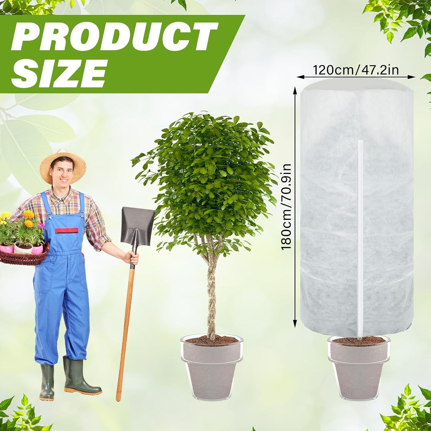 WILLBOND 2 Pcs 47 x 71 Inches Rounded Top Plant Covers Freeze Protection Frost Cloth with Zipper Drawstring Winter Cylindrical Frost Cloths Shrub Covers for Shrub Bush Fruit Tree Potted