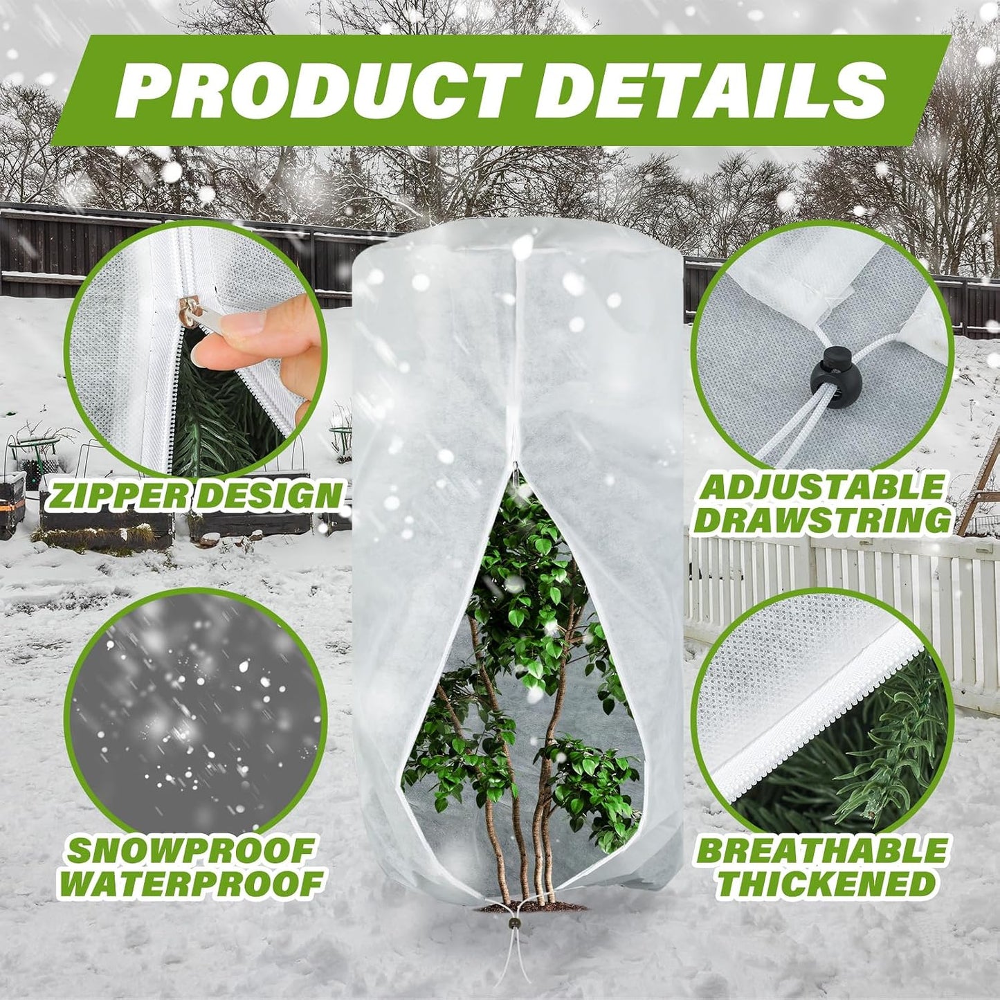 WILLBOND 2 Pcs 47 x 71 Inches Rounded Top Plant Covers Freeze Protection Frost Cloth with Zipper Drawstring Winter Cylindrical Frost Cloths Shrub Covers for Shrub Bush Fruit Tree Potted