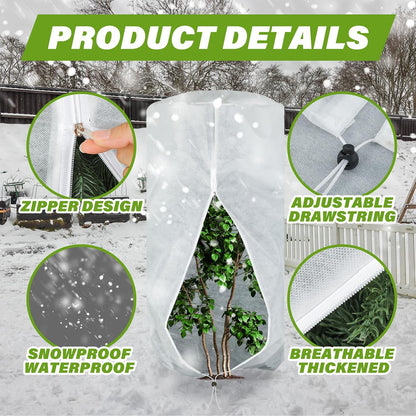 WILLBOND 2 Pcs 47 x 71 Inches Rounded Top Plant Covers Freeze Protection Frost Cloth with Zipper Drawstring Winter Cylindrical Frost Cloths Shrub Covers for Shrub Bush Fruit Tree Potted