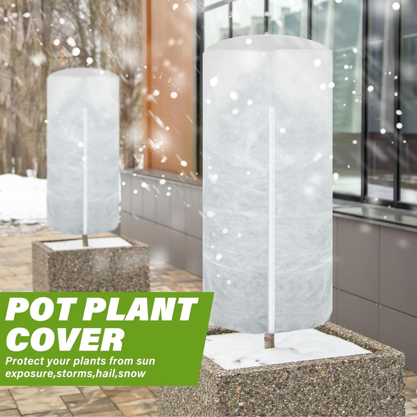 WILLBOND 2 Pcs 47 x 71 Inches Rounded Top Plant Covers Freeze Protection Frost Cloth with Zipper Drawstring Winter Cylindrical Frost Cloths Shrub Covers for Shrub Bush Fruit Tree Potted