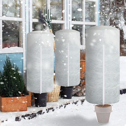WILLBOND 2 Pcs 47 x 71 Inches Rounded Top Plant Covers Freeze Protection Frost Cloth with Zipper Drawstring Winter Cylindrical Frost Cloths Shrub Covers for Shrub Bush Fruit Tree Potted