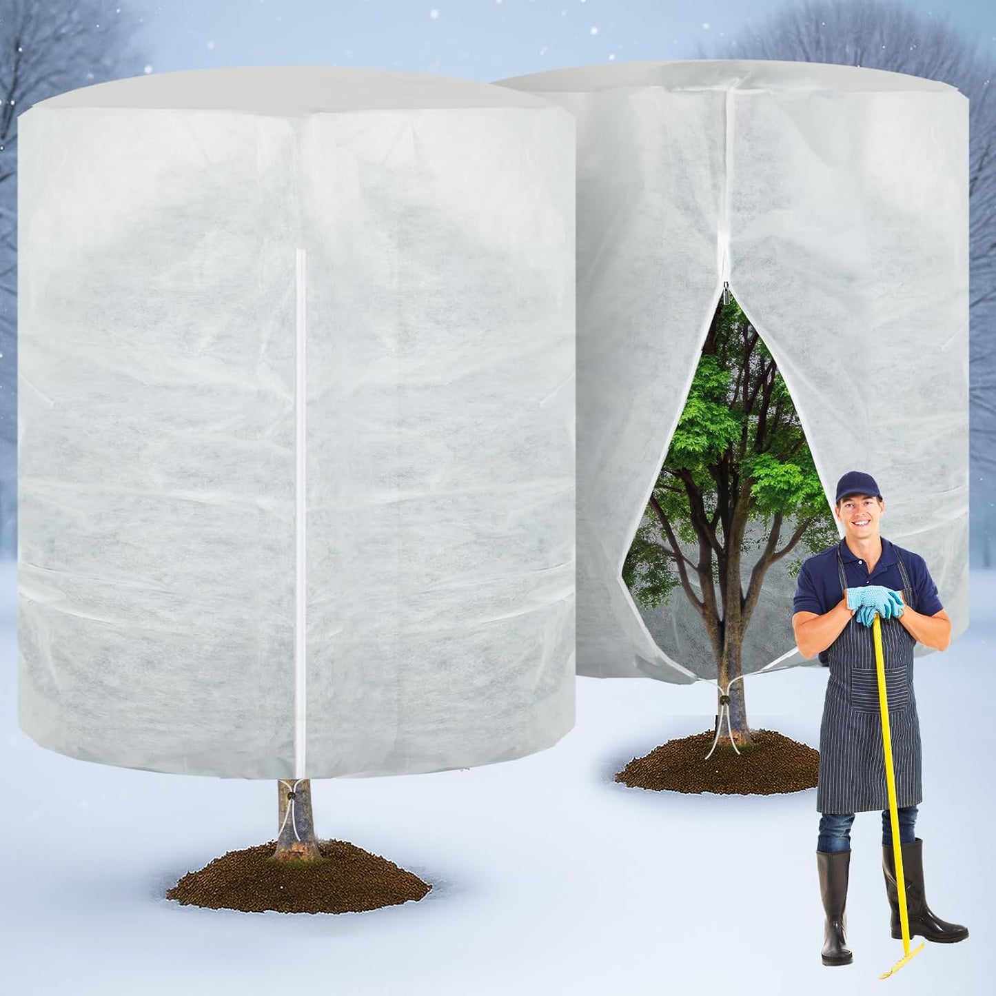 WILLBOND 2 Pcs 47 x 71 Inches Rounded Top Plant Covers Freeze Protection Frost Cloth with Zipper Drawstring Winter Cylindrical Frost Cloths Shrub Covers for Shrub Bush Fruit Tree Potted