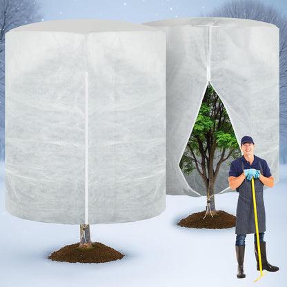 WILLBOND 2 Pcs 47 x 71 Inches Rounded Top Plant Covers Freeze Protection Frost Cloth with Zipper Drawstring Winter Cylindrical Frost Cloths Shrub Covers for Shrub Bush Fruit Tree Potted