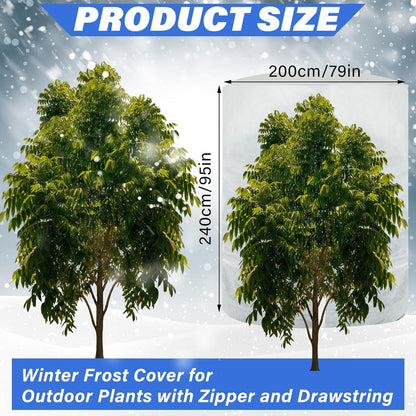 WILLBOND 2 Pcs 47 x 71 Inches Rounded Top Plant Covers Freeze Protection Frost Cloth with Zipper Drawstring Winter Cylindrical Frost Cloths Shrub Covers for Shrub Bush Fruit Tree Potted