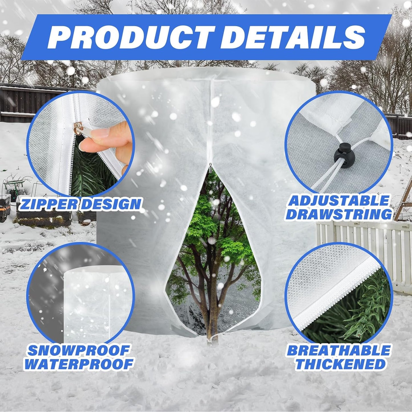 WILLBOND 2 Pcs 47 x 71 Inches Rounded Top Plant Covers Freeze Protection Frost Cloth with Zipper Drawstring Winter Cylindrical Frost Cloths Shrub Covers for Shrub Bush Fruit Tree Potted