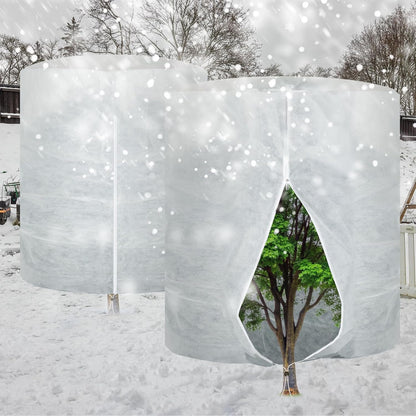 WILLBOND 2 Pcs 47 x 71 Inches Rounded Top Plant Covers Freeze Protection Frost Cloth with Zipper Drawstring Winter Cylindrical Frost Cloths Shrub Covers for Shrub Bush Fruit Tree Potted