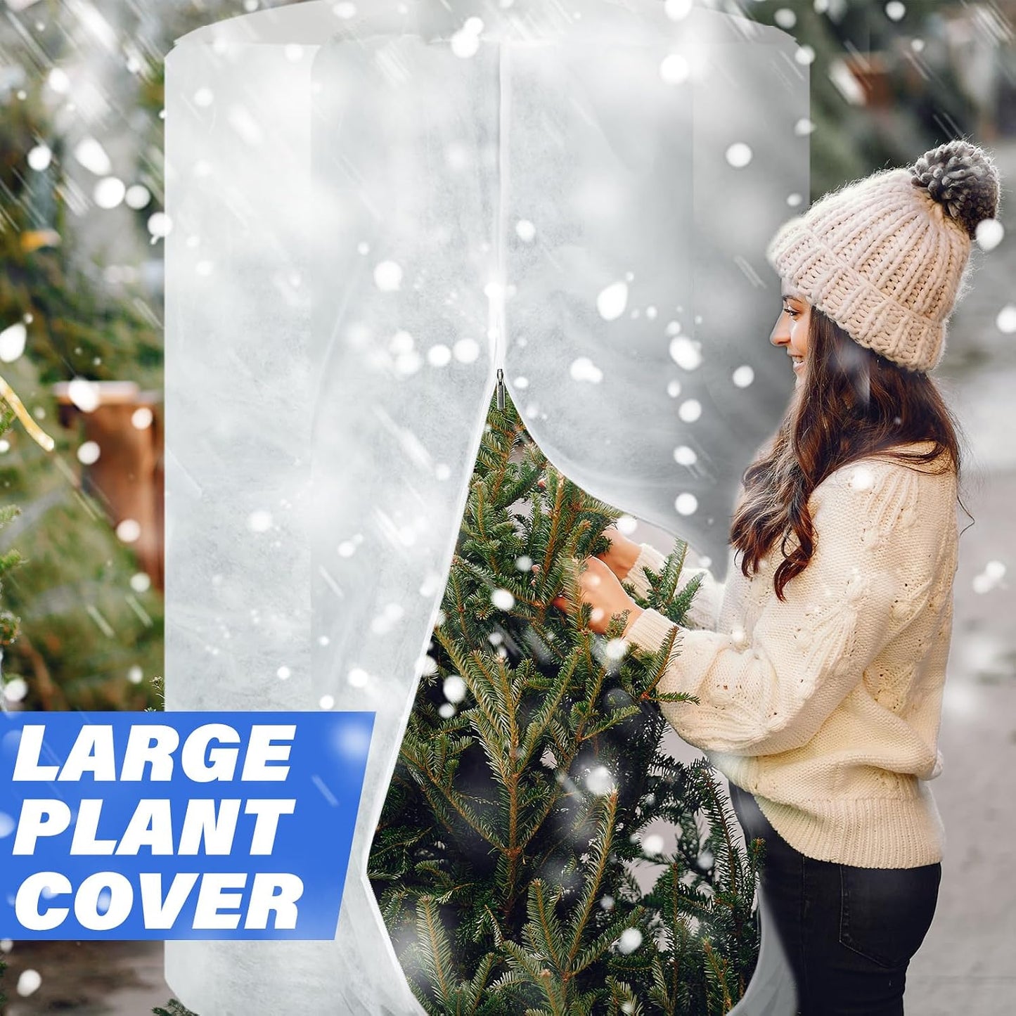 WILLBOND 2 Pcs 47 x 71 Inches Rounded Top Plant Covers Freeze Protection Frost Cloth with Zipper Drawstring Winter Cylindrical Frost Cloths Shrub Covers for Shrub Bush Fruit Tree Potted