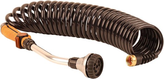 Hose Kit: 3/8" ID x 25' HP Quality Coiled Hose (Charcoal Gray) with Cork Handle 8-Pattern Watering Wand