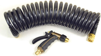 Hose Kit: 3/8" ID x 25' HP Quality Coiled Hose (Charcoal Gray) with Cork Handle 8-Pattern Watering Wand