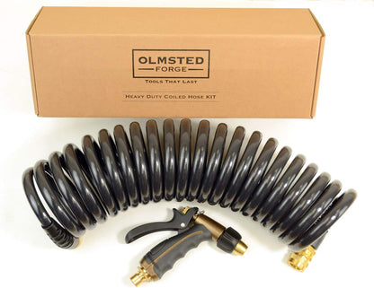 Hose Kit: 3/8" ID x 25' HP Quality Coiled Hose (Charcoal Gray) with Cork Handle 8-Pattern Watering Wand