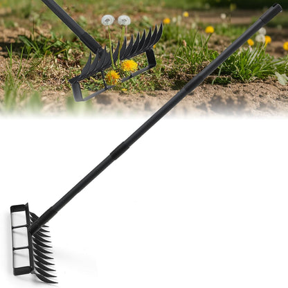 Garden Hoe and 12-Tine Rake 76.8" Stirrup Hoe Heavy Duty 2-in-1 Garden Tool Adjustable Long-Handle Garden Cultivator Durable Weed Puller for Ditching, Weeding and Loosening Soil
