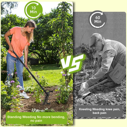 Garden Hoe and 12-Tine Rake 76.8" Stirrup Hoe Heavy Duty 2-in-1 Garden Tool Adjustable Long-Handle Garden Cultivator Durable Weed Puller for Ditching, Weeding and Loosening Soil
