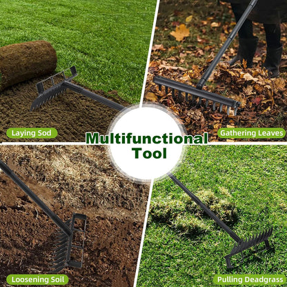 Garden Hoe and 12-Tine Rake 76.8" Stirrup Hoe Heavy Duty 2-in-1 Garden Tool Adjustable Long-Handle Garden Cultivator Durable Weed Puller for Ditching, Weeding and Loosening Soil