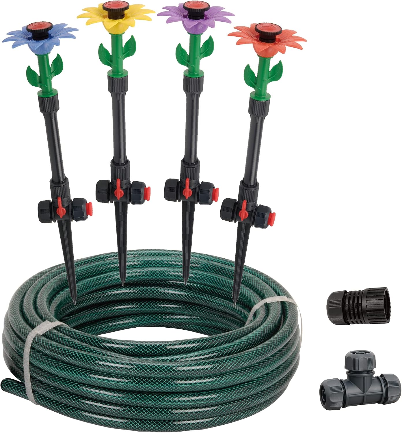 97065 Daisy Above-Ground 50 Ft Garden Hose and Sprinkler System, DIY Plant Watering Set