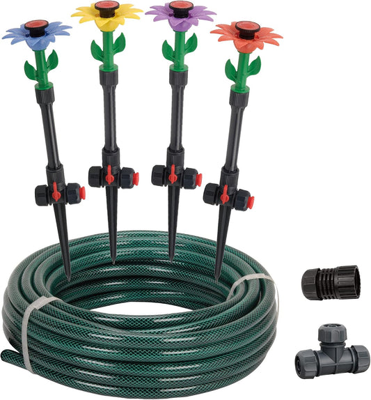 97065 Daisy Above-Ground 50 Ft Garden Hose and Sprinkler System, DIY Plant Watering Set