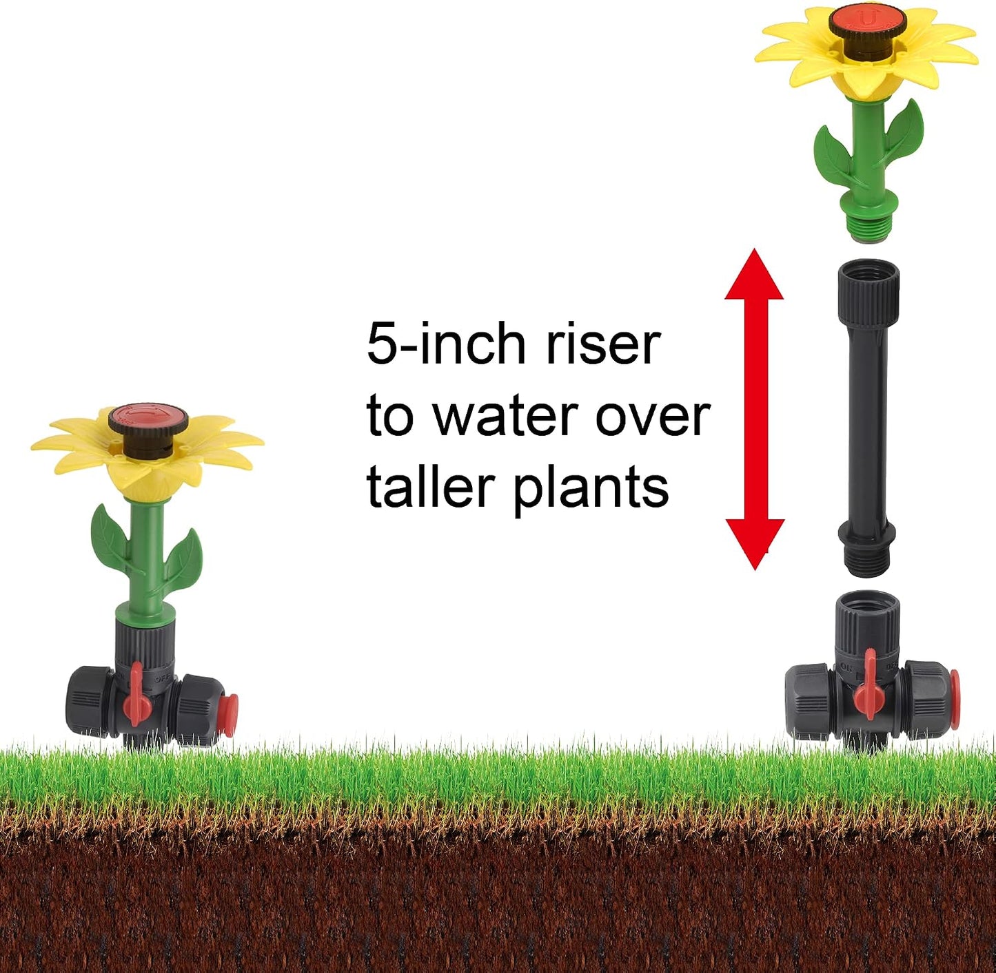 97065 Daisy Above-Ground 50 Ft Garden Hose and Sprinkler System, DIY Plant Watering Set