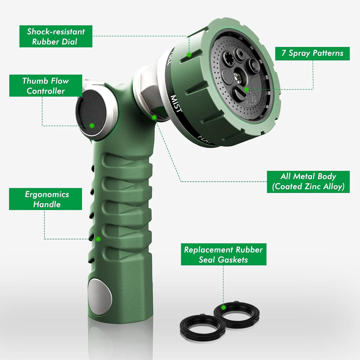 Heavy Duty Hose Nozzle, Metal Garden Water Hose Sprayer