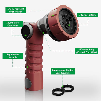Heavy Duty Hose Nozzle, Metal Garden Water Hose Sprayer