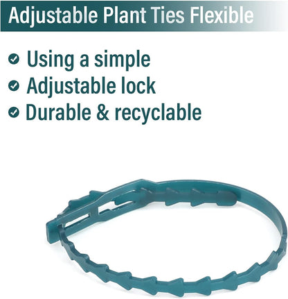 9 Inch Green Plastic Adjustable Garden Twist Ties, 100 PCS Lock Style
