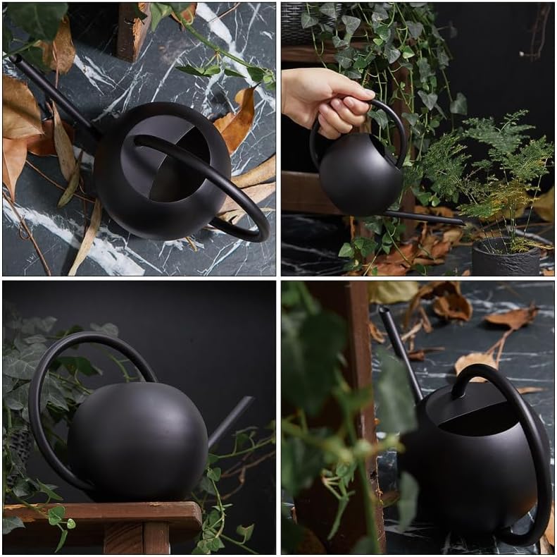 Elegance Decorative Watering can for Indoor Plants, 33.8Oz/1L, Small Enlarged Inlet Bonsai Succulent Flower Pot with Long Spout for Precise, Metal House Plant Watering can Black