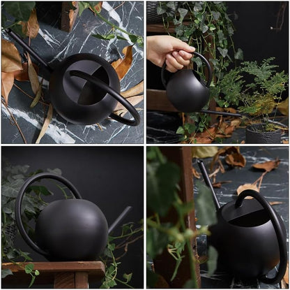 Elegance Decorative Watering can for Indoor Plants, 33.8Oz/1L, Small Enlarged Inlet Bonsai Succulent Flower Pot with Long Spout for Precise, Metal House Plant Watering can Black