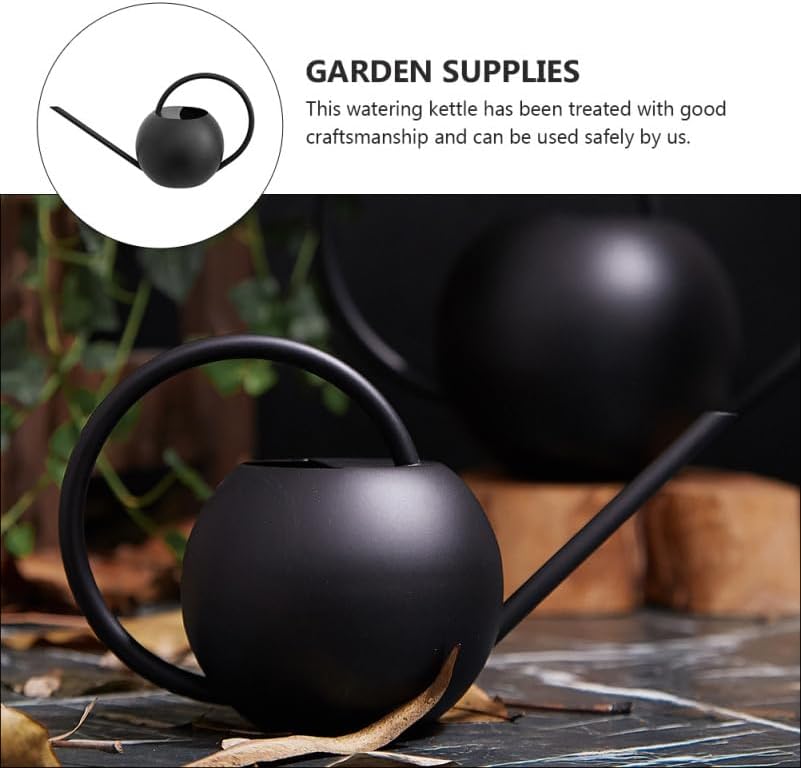 Elegance Decorative Watering can for Indoor Plants, 33.8Oz/1L, Small Enlarged Inlet Bonsai Succulent Flower Pot with Long Spout for Precise, Metal House Plant Watering can Black