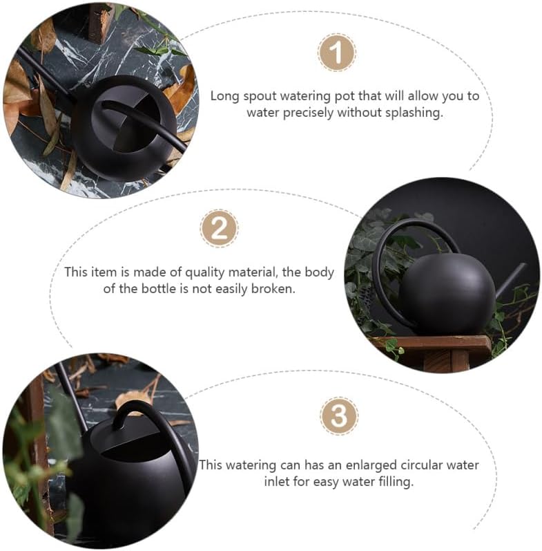 Elegance Decorative Watering can for Indoor Plants, 33.8Oz/1L, Small Enlarged Inlet Bonsai Succulent Flower Pot with Long Spout for Precise, Metal House Plant Watering can Black