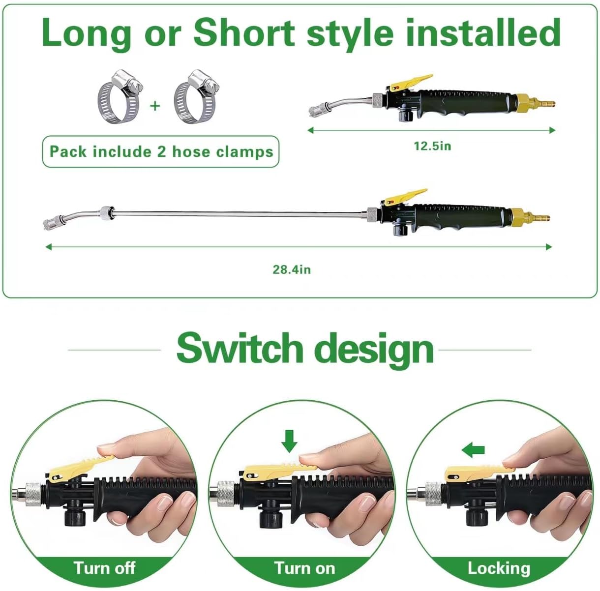 29 Inches Sprayer Wand,1/4" & 3/8" Brass Barbs Sprayer Wand Replacement, Stainless Steel Replacement Sprayer Wand with Shut off Valve & 2 Hose Clamps (1/4" & 3/8" Barb Sprayer Wand)