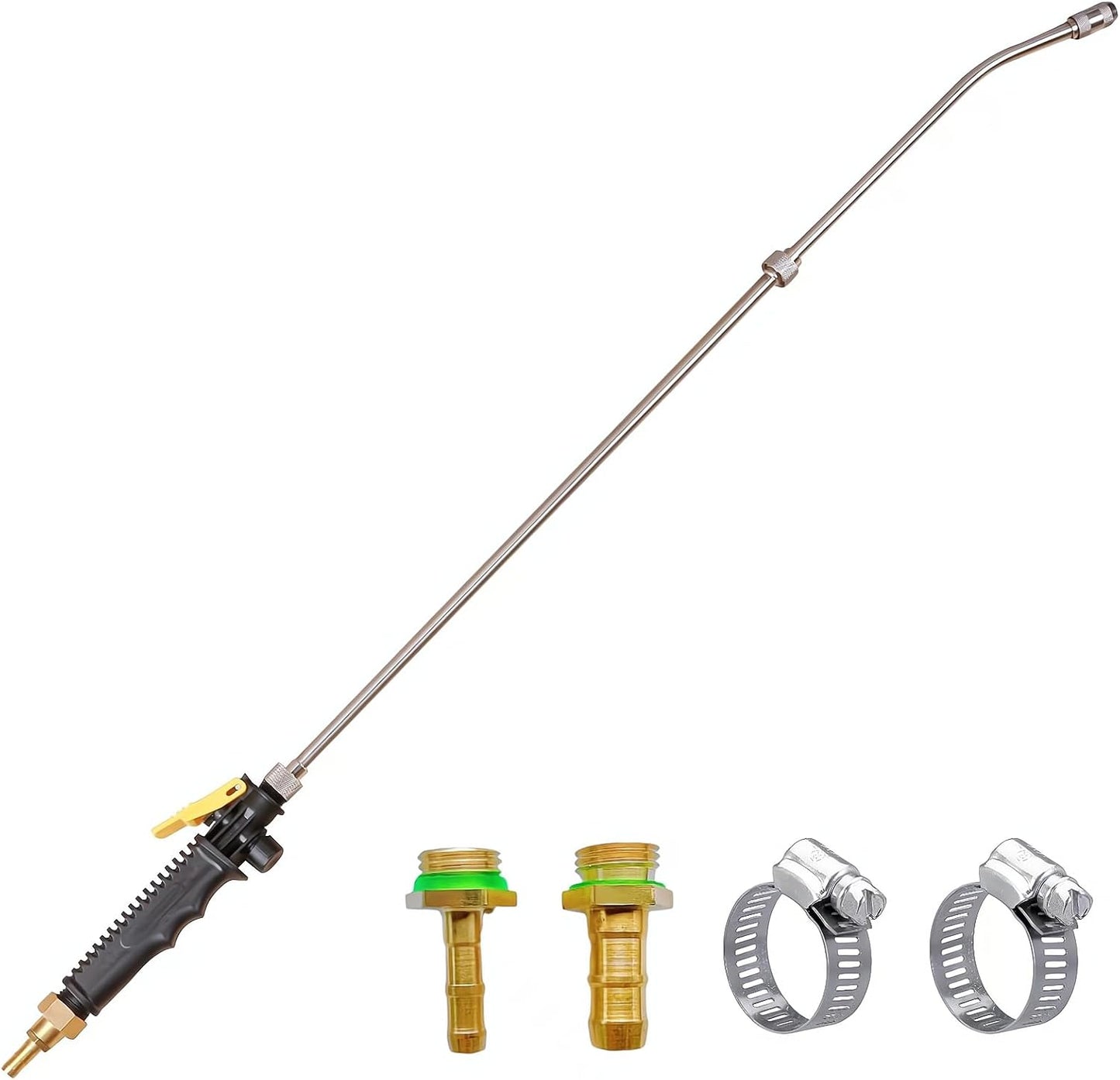 29 Inches Sprayer Wand,1/4" & 3/8" Brass Barbs Sprayer Wand Replacement, Stainless Steel Replacement Sprayer Wand with Shut off Valve & 2 Hose Clamps (1/4" & 3/8" Barb Sprayer Wand)