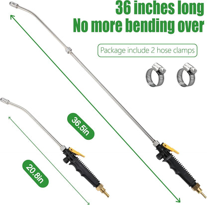 29 Inches Sprayer Wand,1/4" & 3/8" Brass Barbs Sprayer Wand Replacement, Stainless Steel Replacement Sprayer Wand with Shut off Valve & 2 Hose Clamps (1/4" & 3/8" Barb Sprayer Wand)