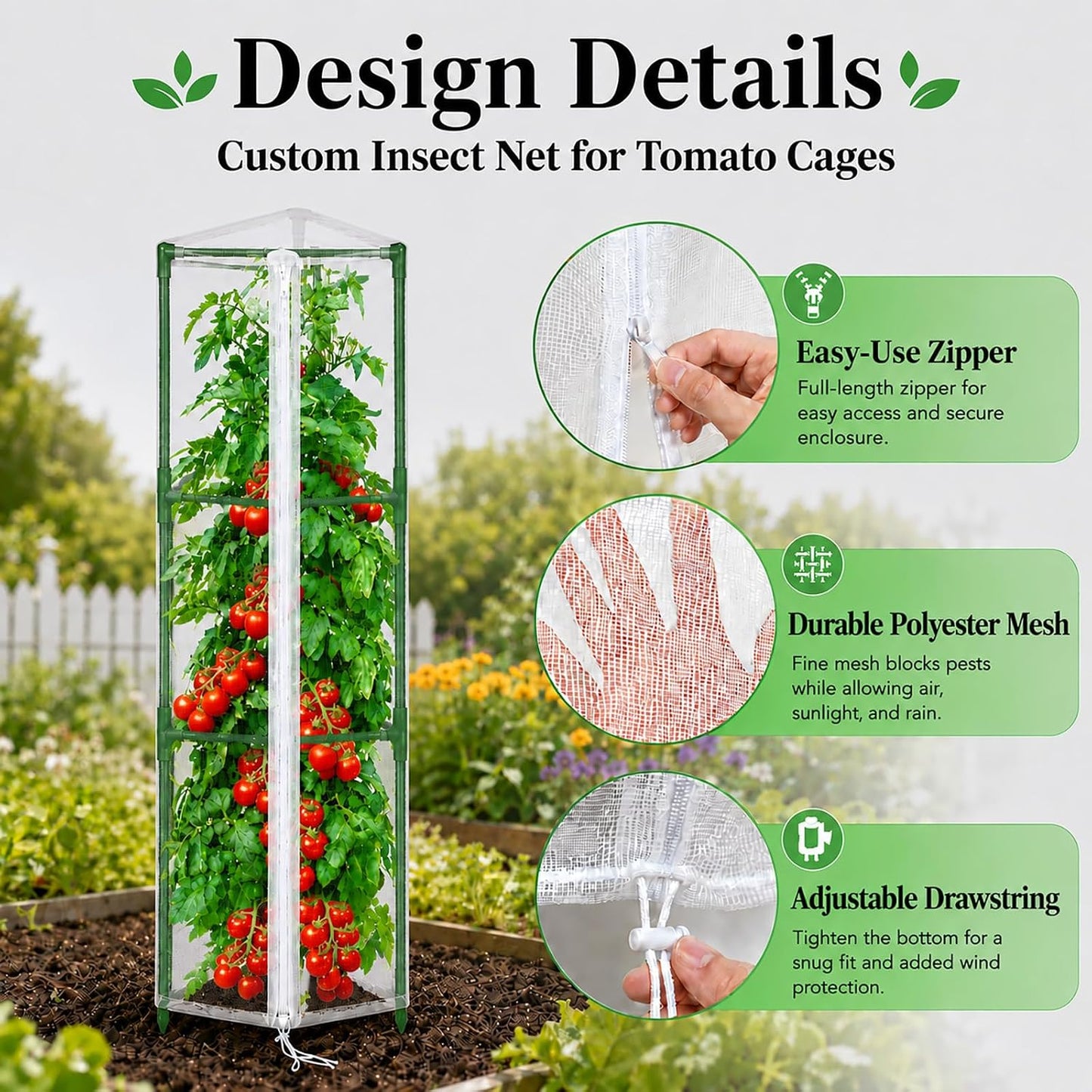 Garden Tomato Plant Cover Netting, Fits 55–72" Tomato Cages