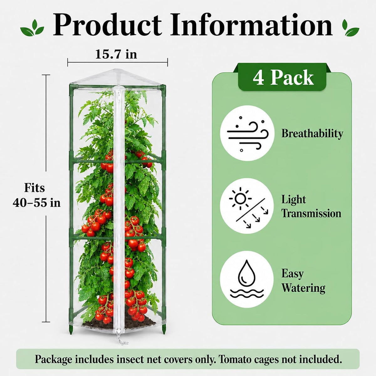 Garden Tomato Plant Cover Netting, Fits 55–72" Tomato Cages