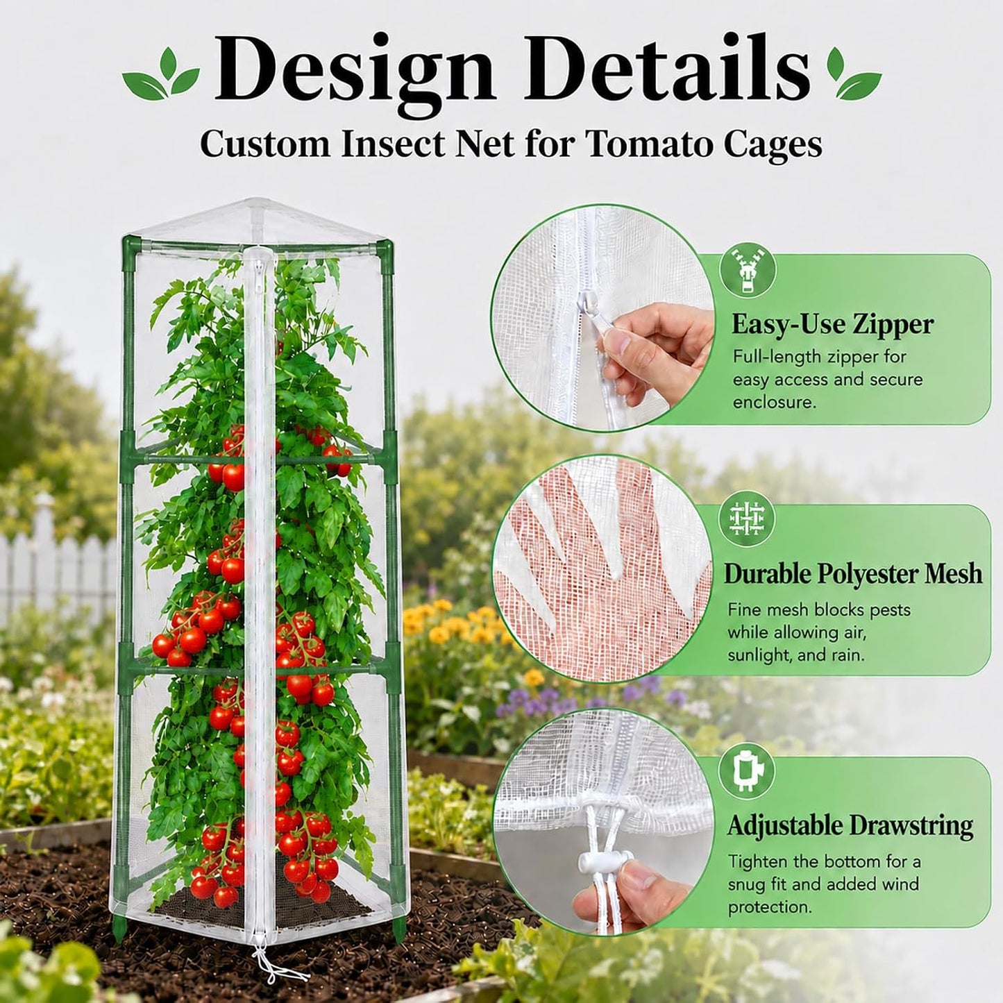 Garden Tomato Plant Cover Netting, Fits 55–72" Tomato Cages
