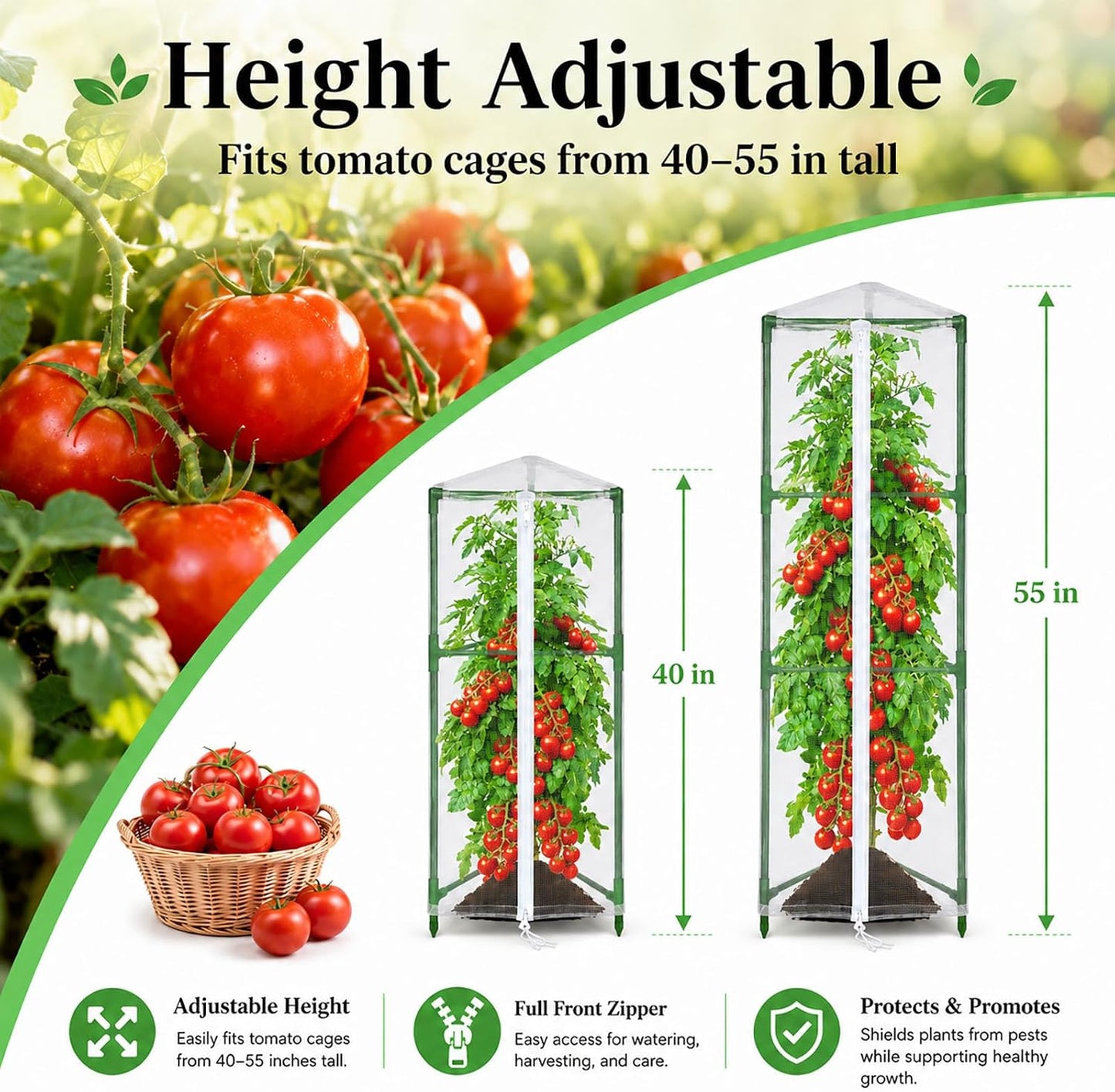 Garden Tomato Plant Cover Netting, Fits 55–72" Tomato Cages