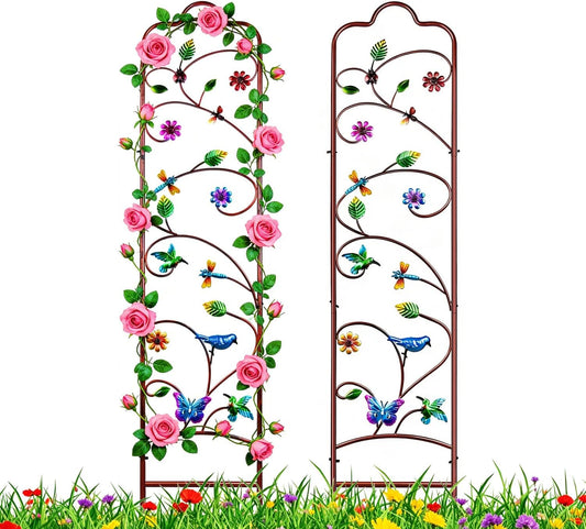 2 Pack Garden Trellis for Climbing Plants, Metal Decorative Vegetables Flowers Vines Fence Trellis for Outdoor Patio 60'' H x 11'' W