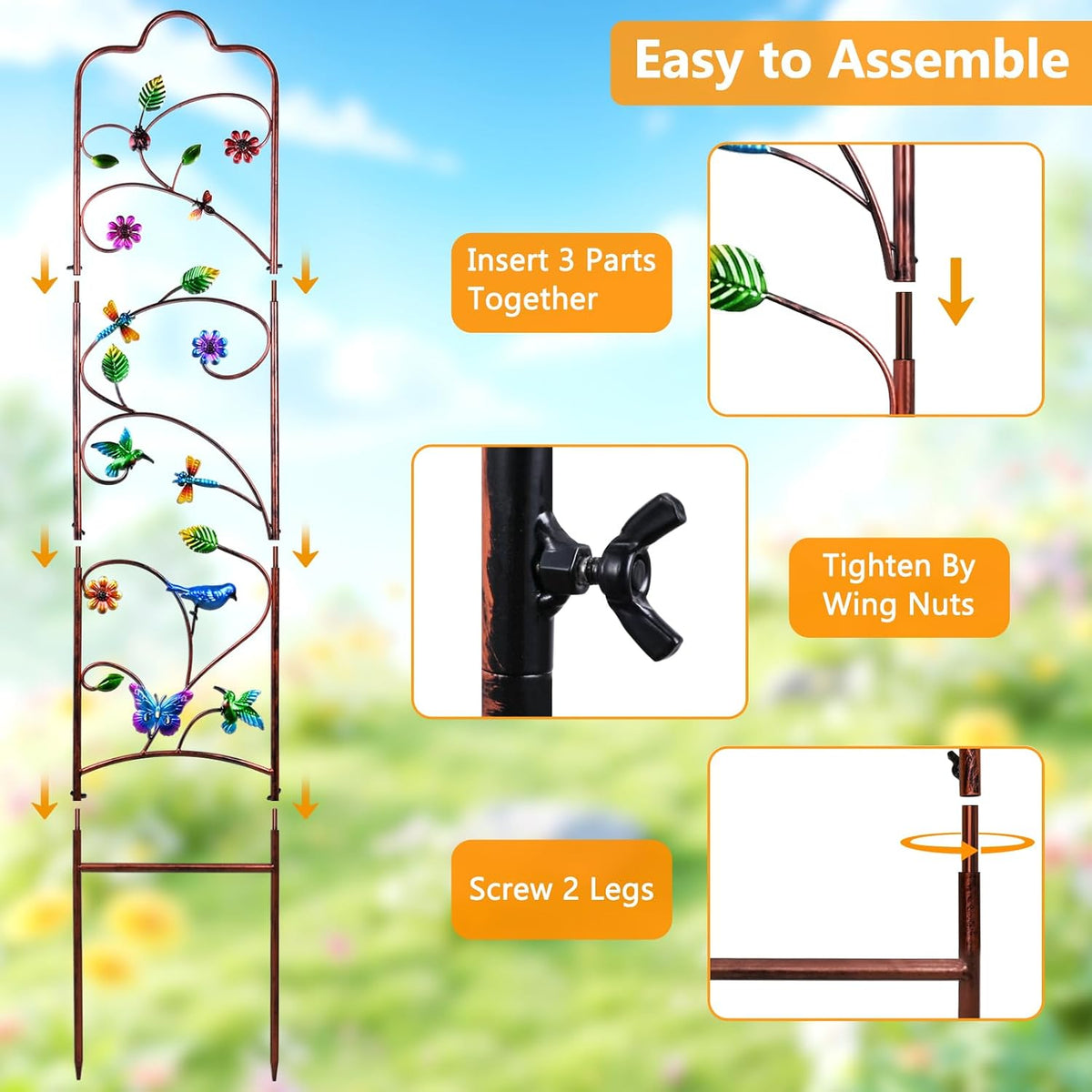 2 Pack Garden Trellis for Climbing Plants, Metal Decorative Vegetables Flowers Vines Fence Trellis for Outdoor Patio 60'' H x 11'' W