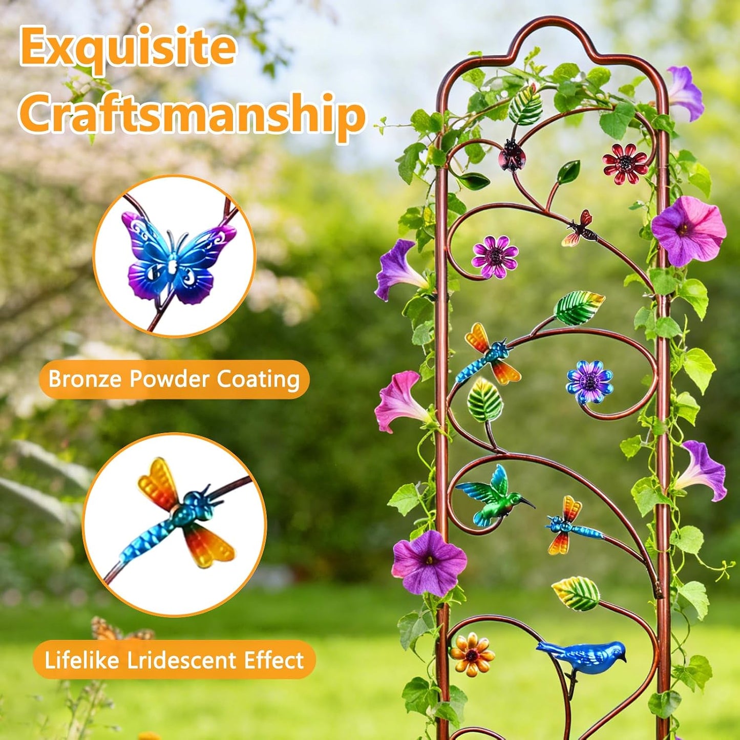 2 Pack Garden Trellis for Climbing Plants, Metal Decorative Vegetables Flowers Vines Fence Trellis for Outdoor Patio 60'' H x 11'' W