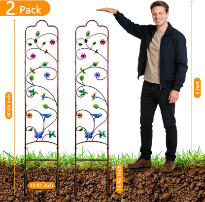 2 Pack Garden Trellis for Climbing Plants, Metal Decorative Vegetables Flowers Vines Fence Trellis for Outdoor Patio 60'' H x 11'' W