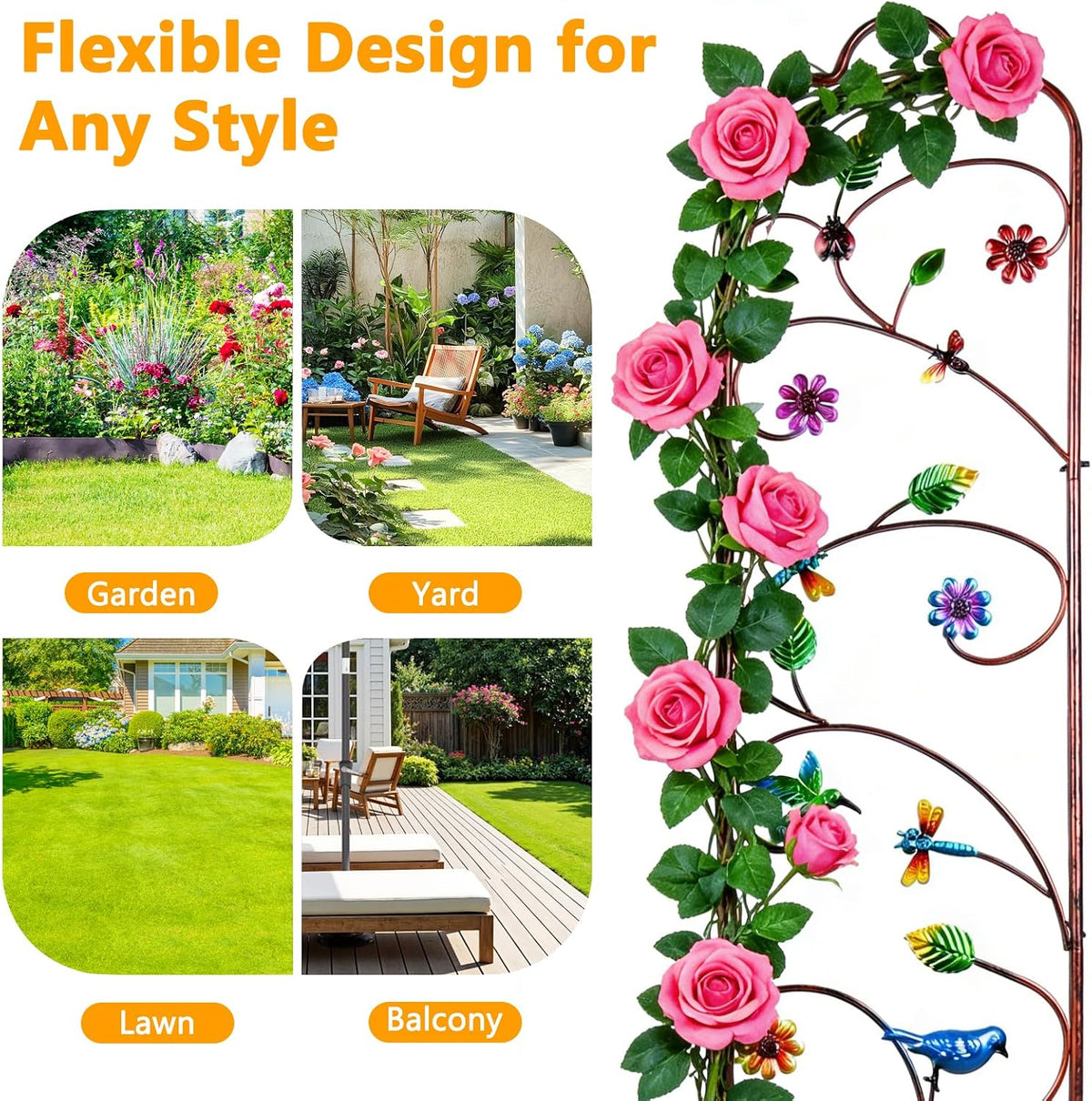 2 Pack Garden Trellis for Climbing Plants, Metal Decorative Vegetables Flowers Vines Fence Trellis for Outdoor Patio 60'' H x 11'' W