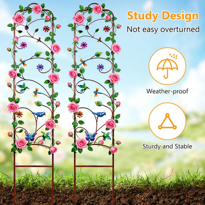 2 Pack Garden Trellis for Climbing Plants, Metal Decorative Vegetables Flowers Vines Fence Trellis for Outdoor Patio 60'' H x 11'' W