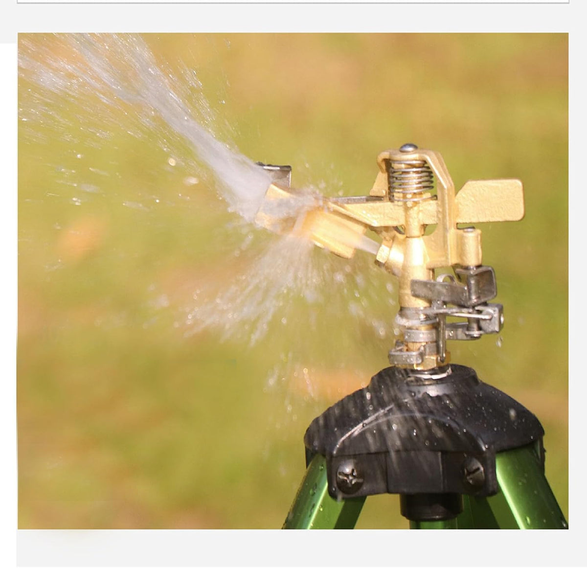 Heavy-Duty Brass Impact Sprinkler on Tripod Base, 360 Degree, 50 Feet Large Area Coverage, Adjustable Water Sprinkler, 3/4 Inch Connector Extension Legs Flip Locks