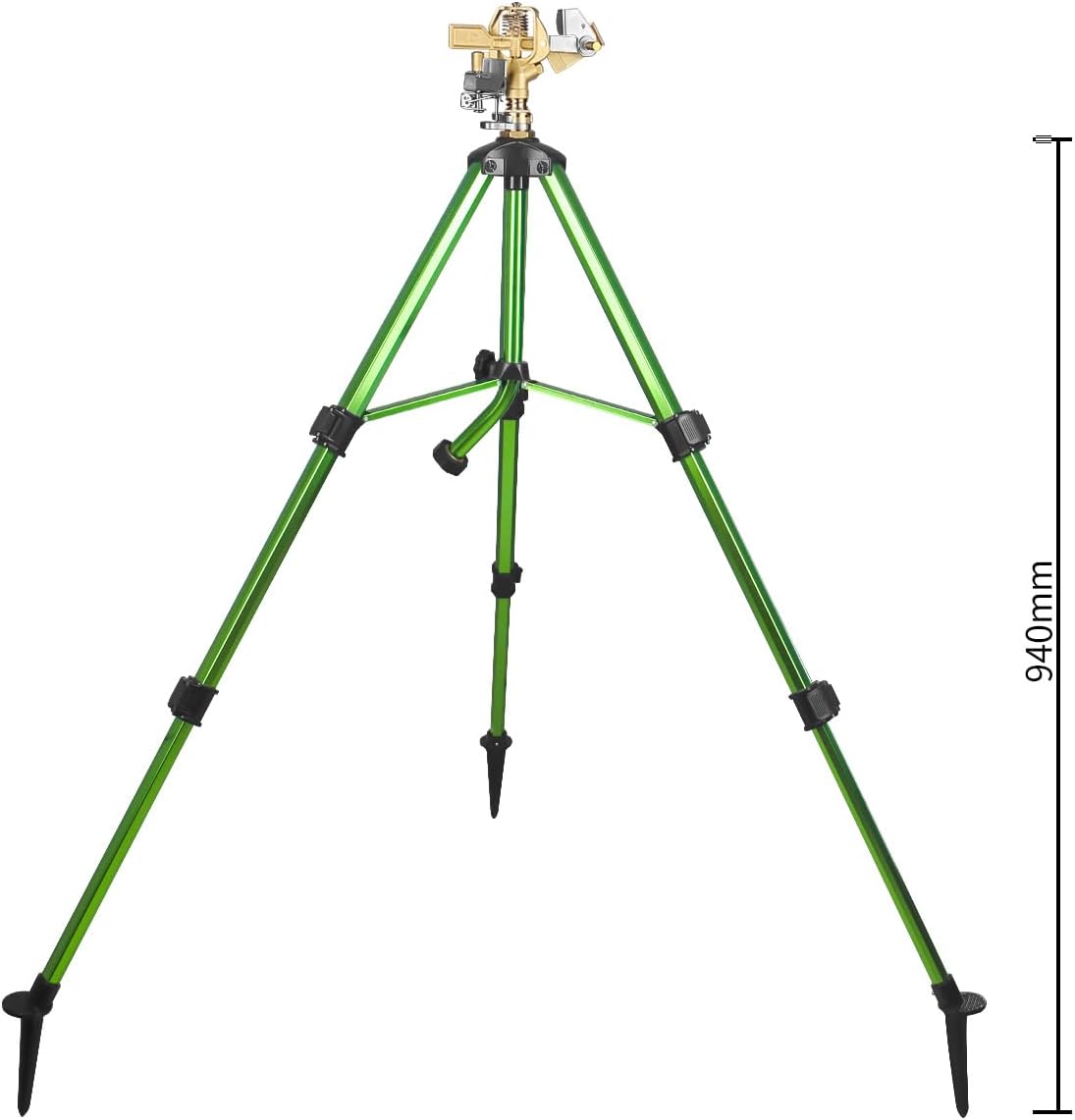 Heavy-Duty Brass Impact Sprinkler on Tripod Base, 360 Degree, 50 Feet Large Area Coverage, Adjustable Water Sprinkler, 3/4 Inch Connector Extension Legs Flip Locks