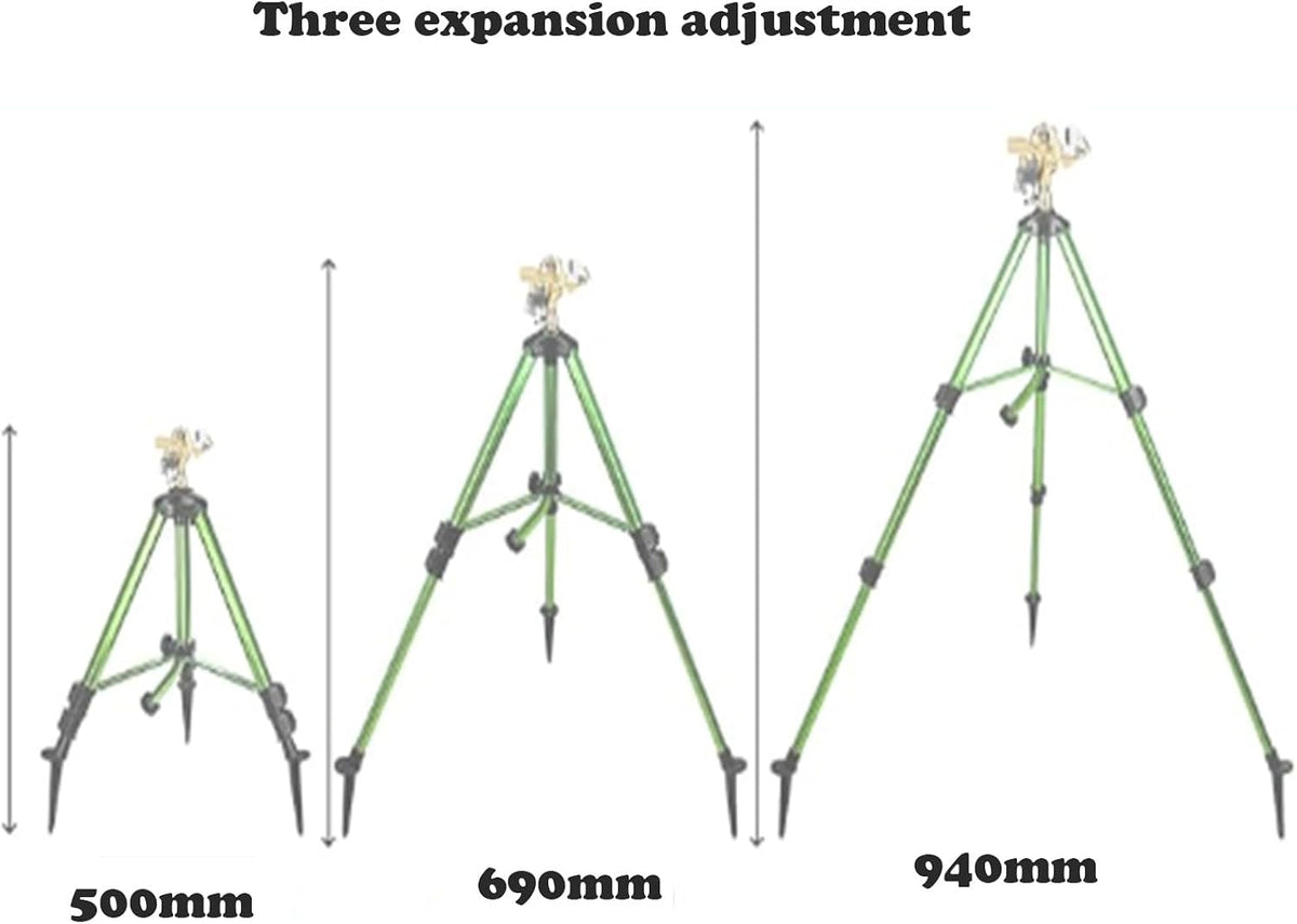 Heavy-Duty Brass Impact Sprinkler on Tripod Base, 360 Degree, 50 Feet Large Area Coverage, Adjustable Water Sprinkler, 3/4 Inch Connector Extension Legs Flip Locks
