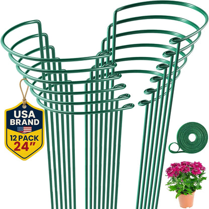 Tall Plant Support Stakes for Indoor and Outdoor - Peony Cages and Supports - Plant Cage Ring for Potted Flower - Peony, Tomato, Hydrangea, Rose Bush 10" W x 16" H (6 Pack)