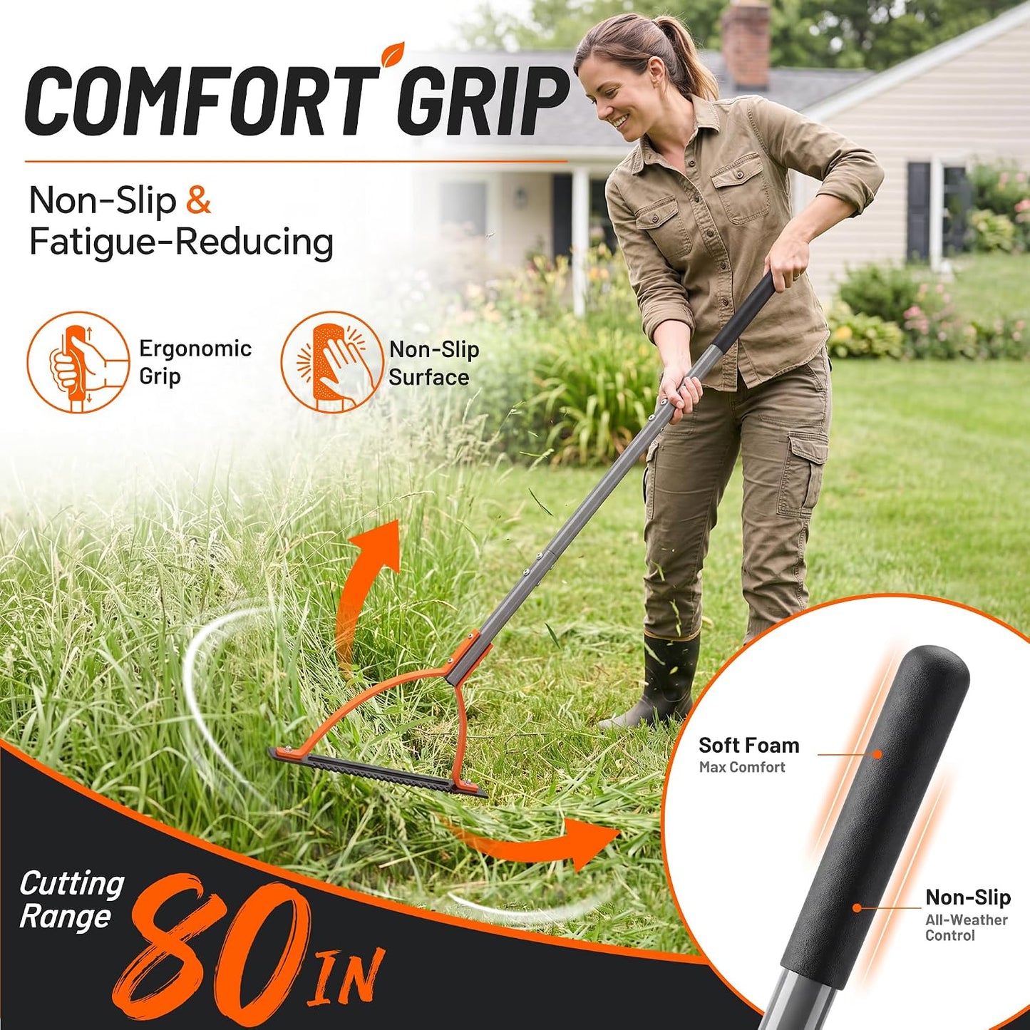 41in Double-Edged Scythe, Weed Cutter for Cutting Weeds & Grass