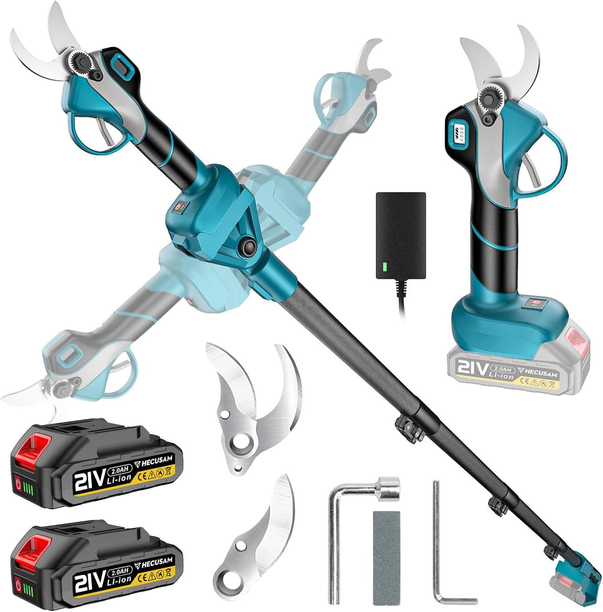 2-in-1 Electric Pole Pruning Shears-1.9" Opening Diameter,2*2.0Ah Batteries