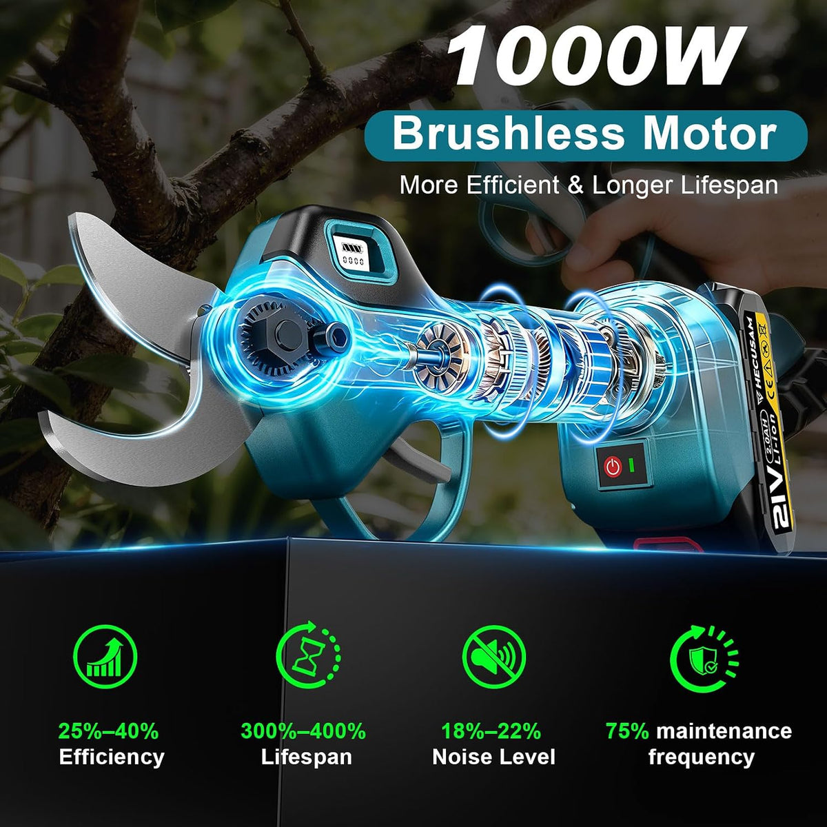 2-in-1 Electric Pole Pruning Shears-1.9" Opening Diameter,2*2.0Ah Batteries